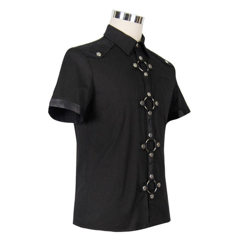 SiaLinda for Men: Hemd Heidar, kurzärmlig, kreuzförmige Druckknöpfe, schwarz - SiaLinda.com